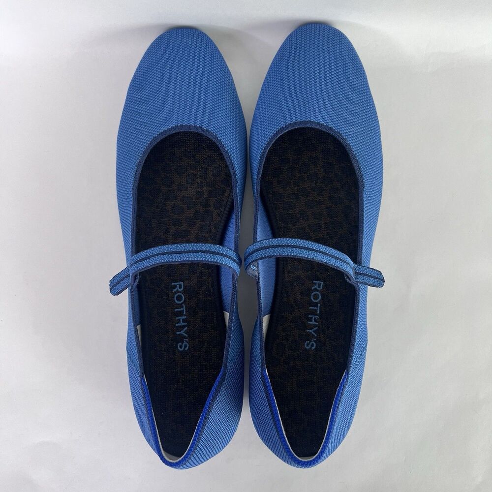 Rothy’s Blue The Square Mary Jane Flats Size 12W Knit Ballet Flats Washable